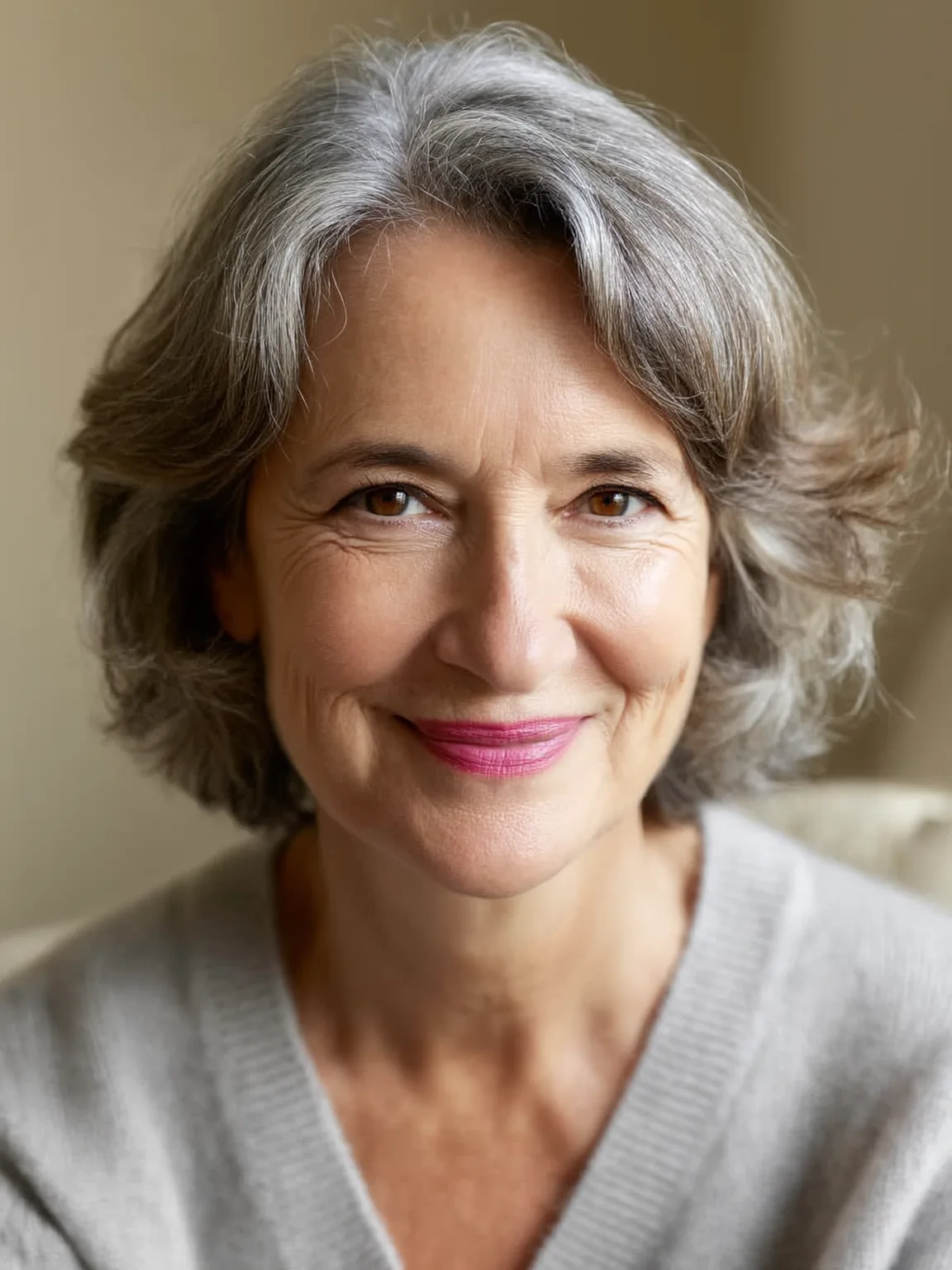 Chin-Length Wavy Silver Frost Layered Bob